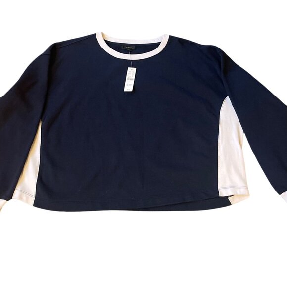 J. Crew Blue University Terry Crop Boxy Sweatshirt NWT - Picture 2 of 5